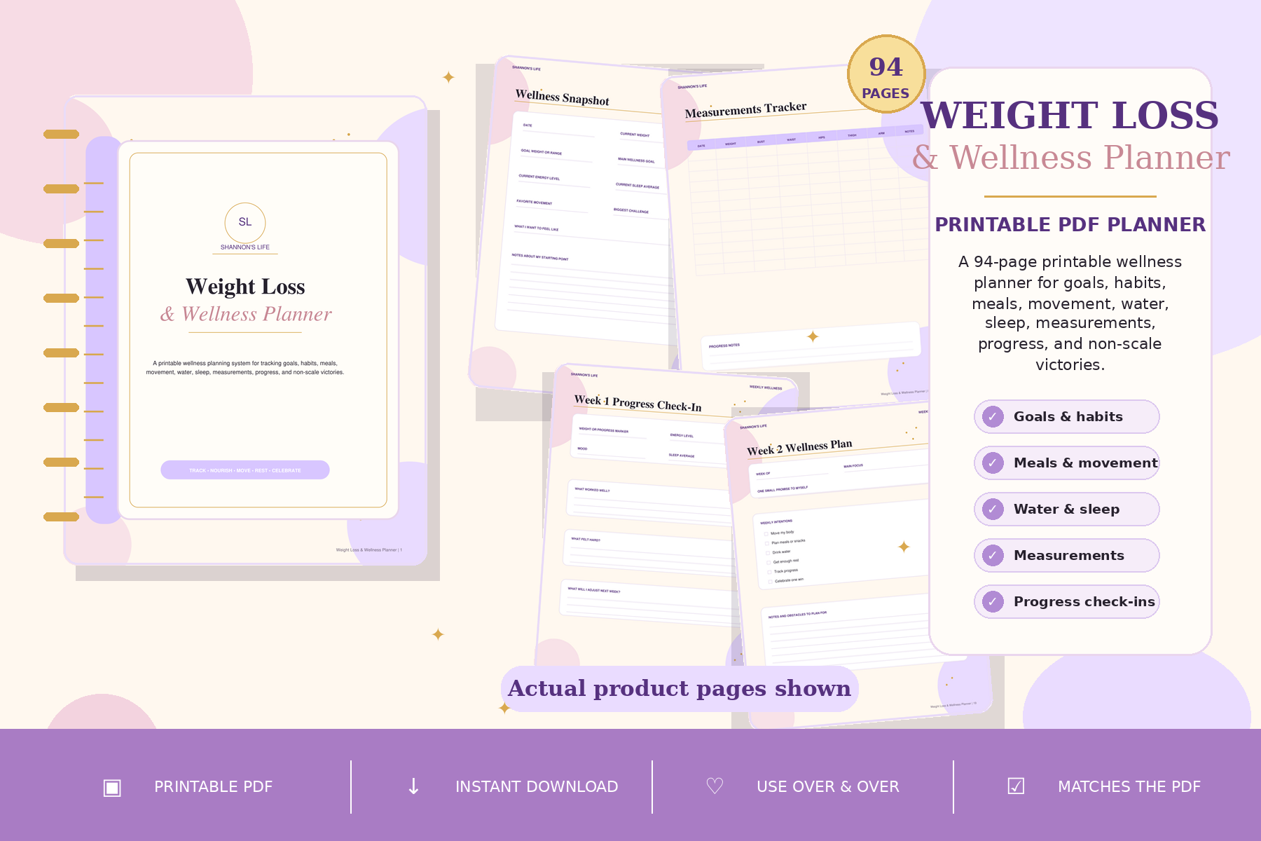 Weight Loss & Wellness Planner printable PDF product mockup.